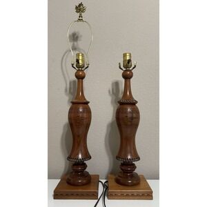 The Wood Whittler MCM Pair Lamps Hand Carved NOT TWINS 18"tall Square Base Works